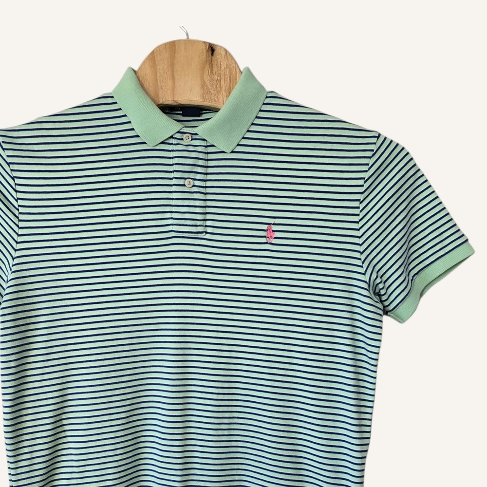 Polo Ralph Lauren Men's Green Navy Stripe Short Sleeve Polo Shirt Size M